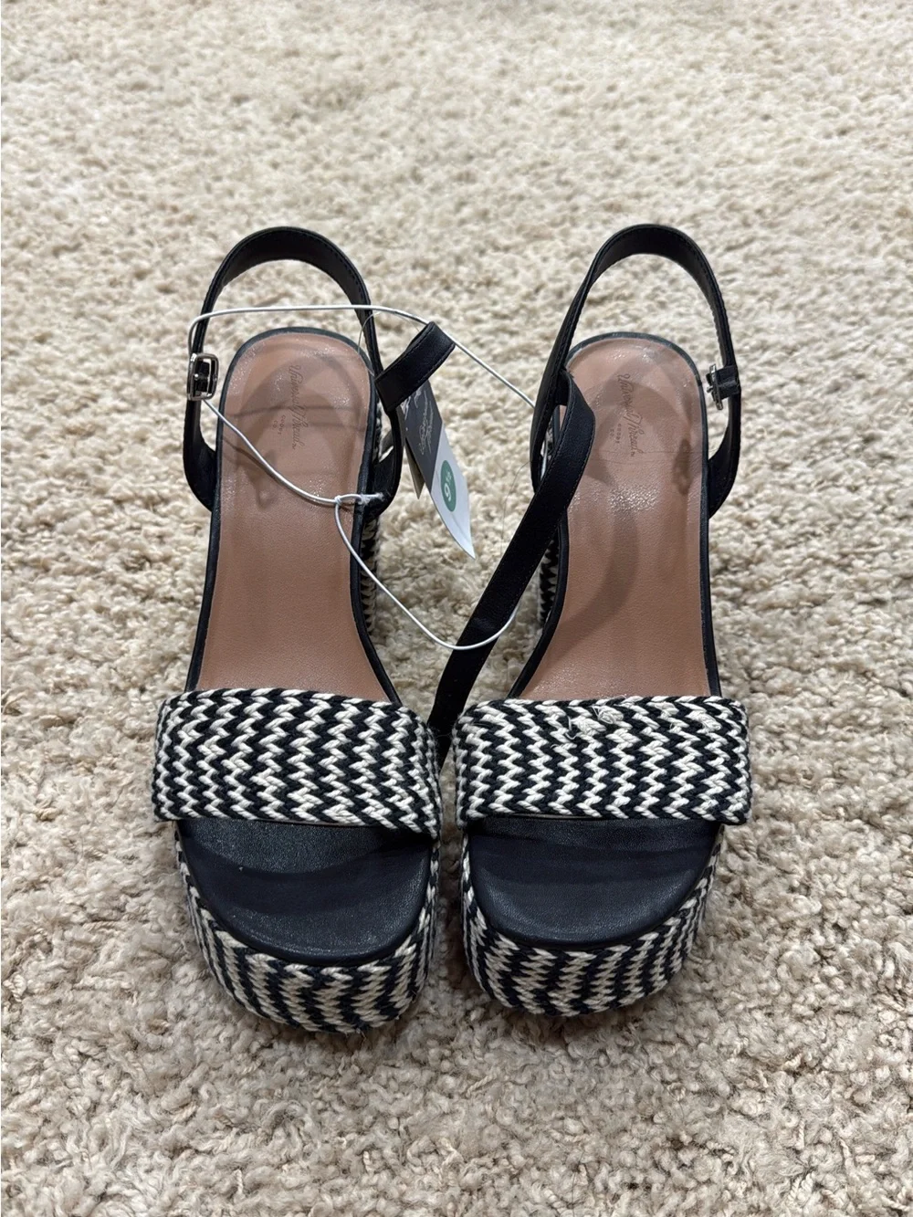 Black & White Woven Platform Slingback Sandals